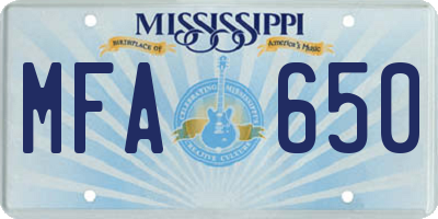 MS license plate MFA650