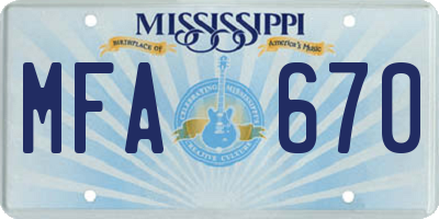 MS license plate MFA670