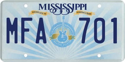MS license plate MFA701