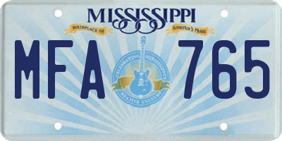 MS license plate MFA765