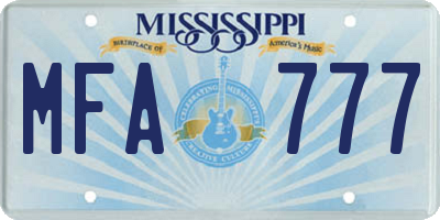 MS license plate MFA777