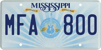 MS license plate MFA800
