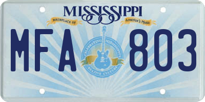MS license plate MFA803