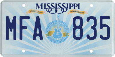 MS license plate MFA835