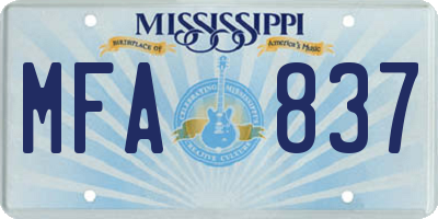 MS license plate MFA837