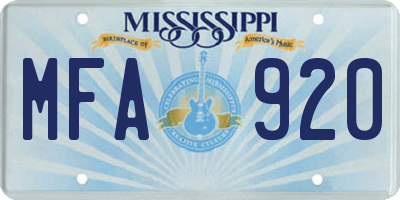 MS license plate MFA920