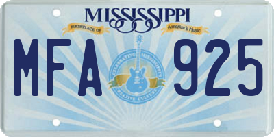 MS license plate MFA925