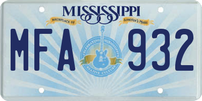 MS license plate MFA932