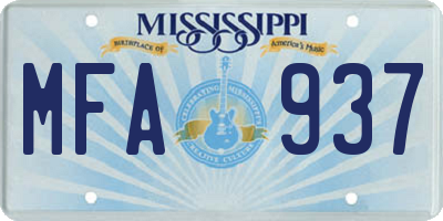 MS license plate MFA937
