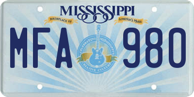 MS license plate MFA980