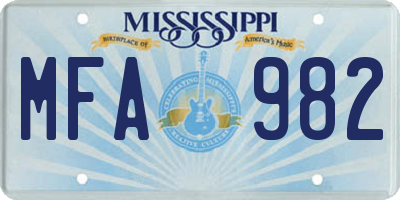 MS license plate MFA982
