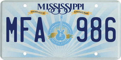 MS license plate MFA986