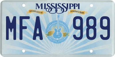 MS license plate MFA989