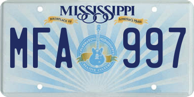 MS license plate MFA997