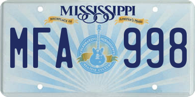 MS license plate MFA998