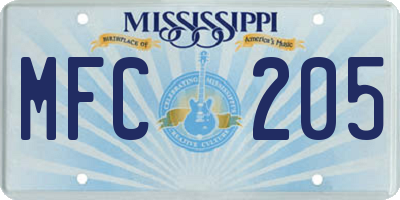 MS license plate MFC205