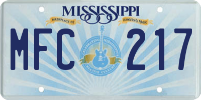 MS license plate MFC217