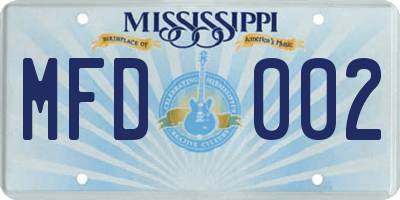 MS license plate MFD002