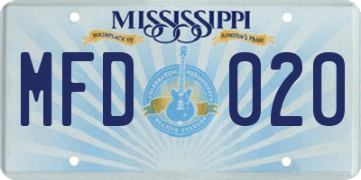MS license plate MFD020