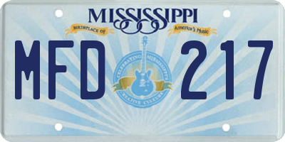 MS license plate MFD217