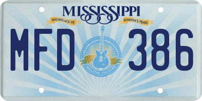 MS license plate MFD386