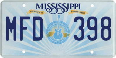 MS license plate MFD398