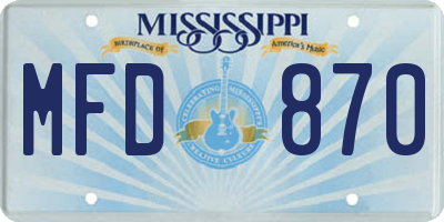 MS license plate MFD870