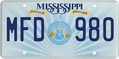 MS license plate MFD980