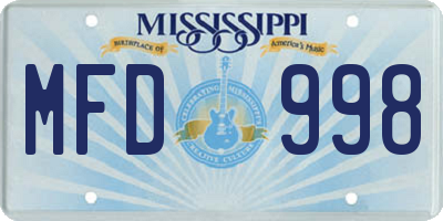 MS license plate MFD998