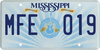 MS license plate MFE019