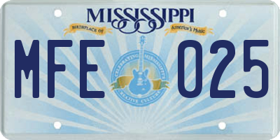 MS license plate MFE025