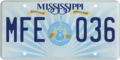 MS license plate MFE036