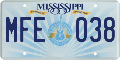 MS license plate MFE038
