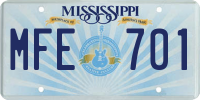 MS license plate MFE701