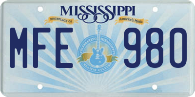 MS license plate MFE980