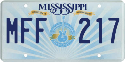 MS license plate MFF217