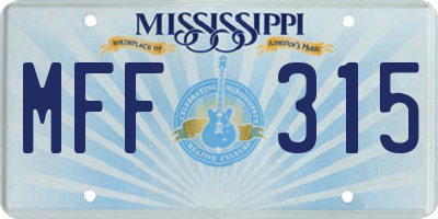 MS license plate MFF315
