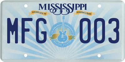 MS license plate MFG003