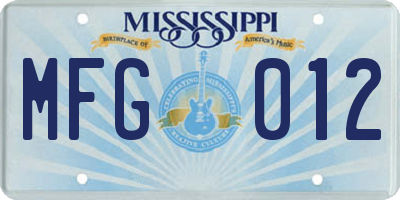 MS license plate MFG012