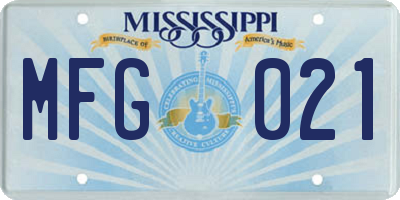 MS license plate MFG021