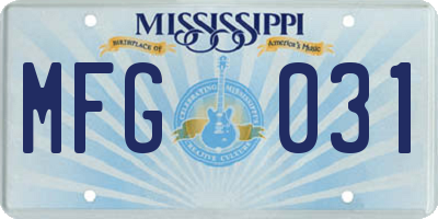 MS license plate MFG031