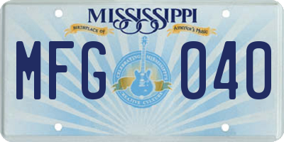 MS license plate MFG040