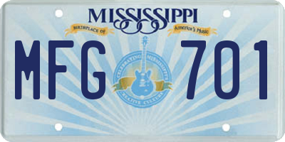 MS license plate MFG701