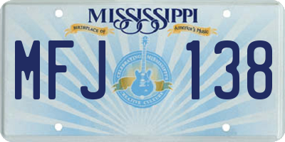 MS license plate MFJ138