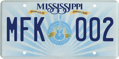 MS license plate MFK002