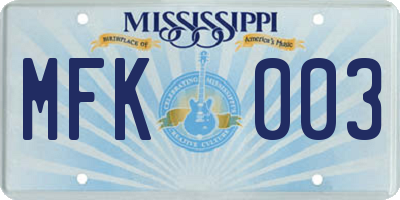 MS license plate MFK003