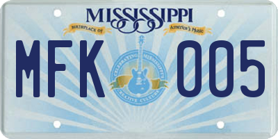 MS license plate MFK005