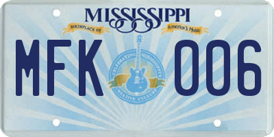 MS license plate MFK006