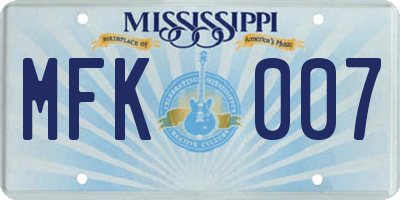 MS license plate MFK007