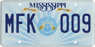 MS license plate MFK009